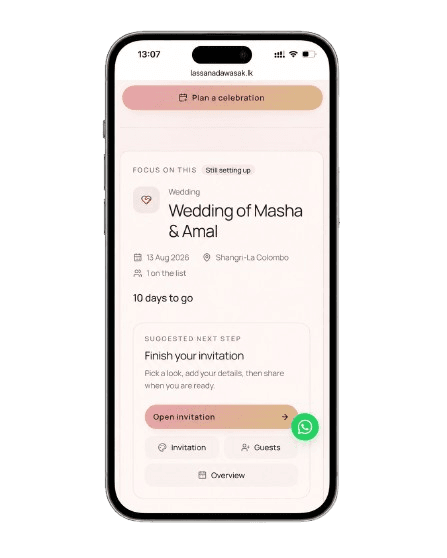 Host dashboard for planning a celebration